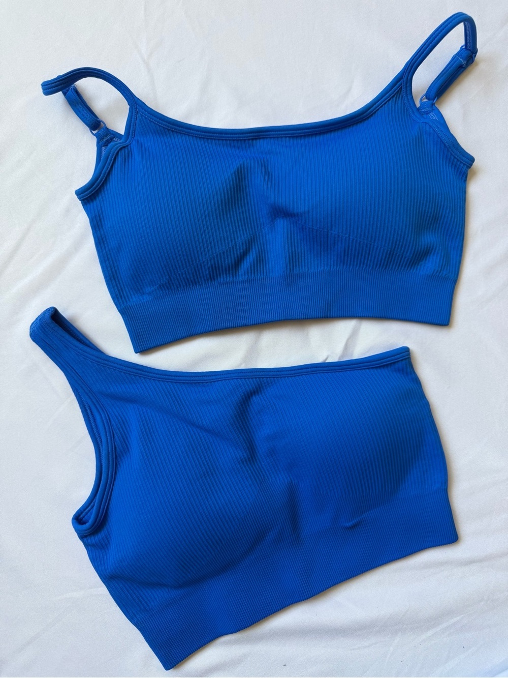 NWT OQQ Two Ribbed Crop Tops Sports Bras - Cobalt Blue set, Small
